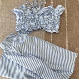 SHEIN Blue and White Striped Jumpsuit
